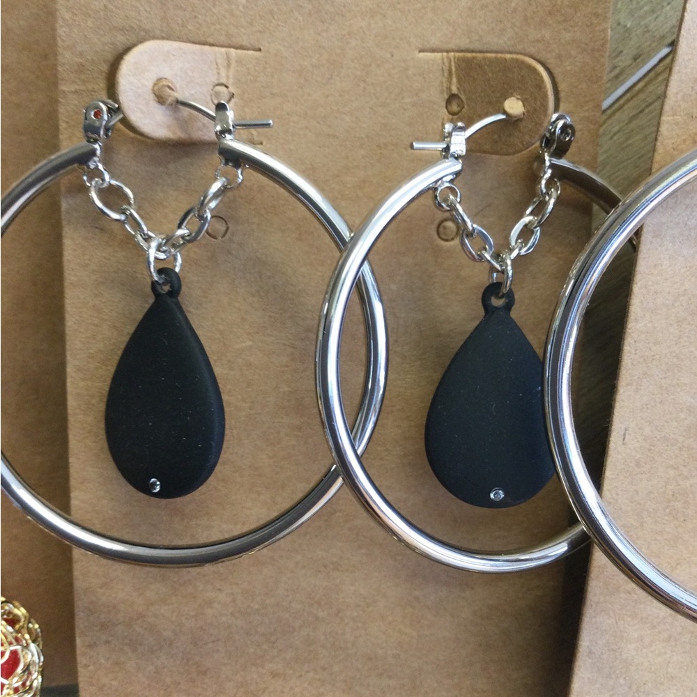 Silver and Black Hoop Earrings
